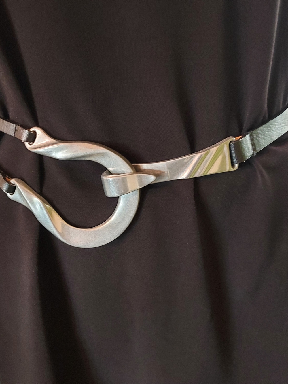 Chico's Black Leather Adjustable Belt with Silver-Tone Hook Closure. M - Picture 2 of 11
